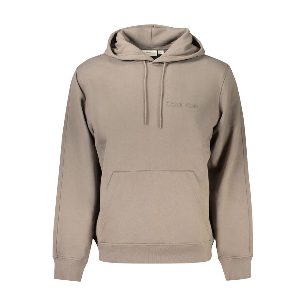 Pull à capuche pour homme Calvin Klein en coton marron, doux et confortable, avec logo discret sur la poitrine.