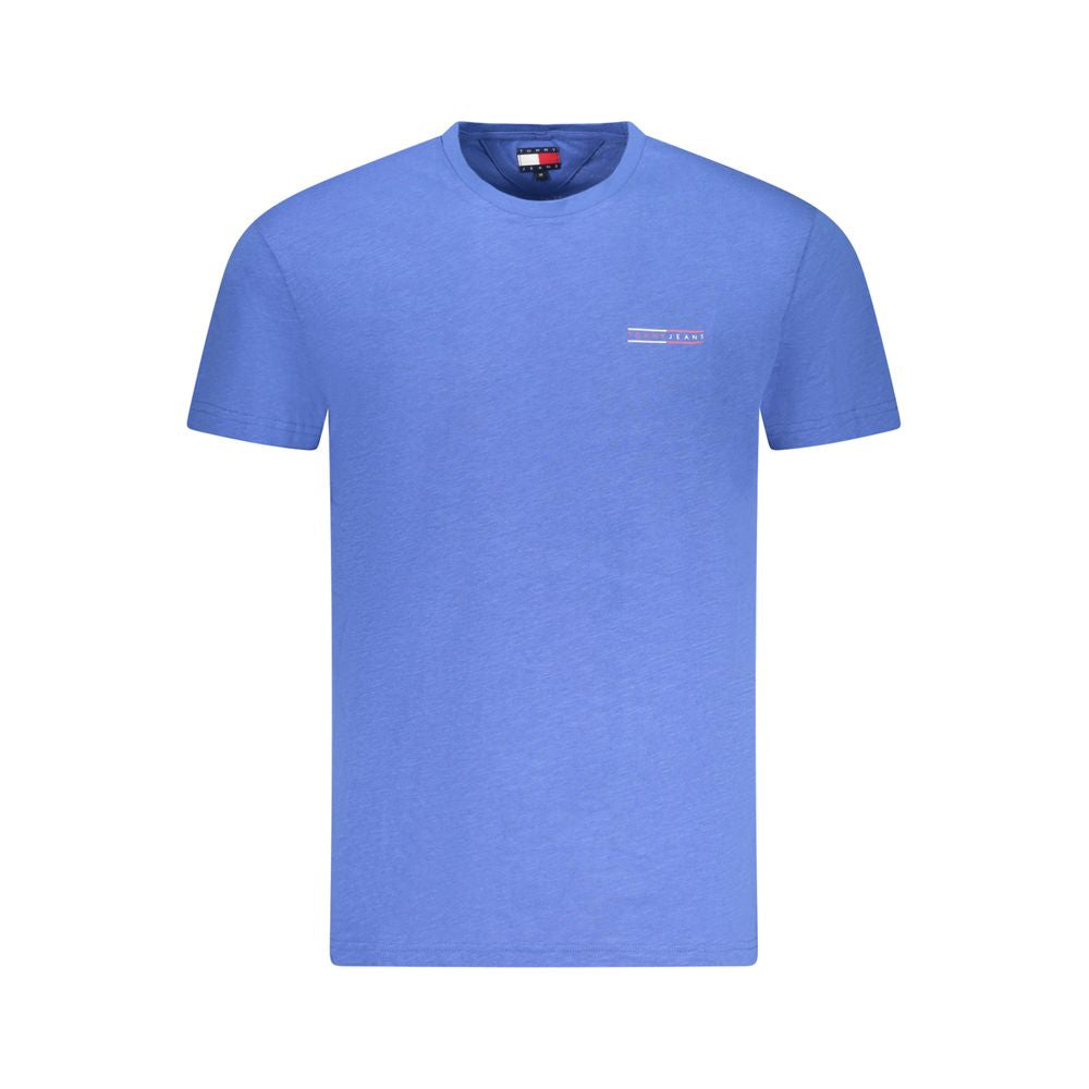 T-shirt homme Tommy Hilfiger en coton bleu, vue de face, avec col rond et logo discret sur la poitrine.