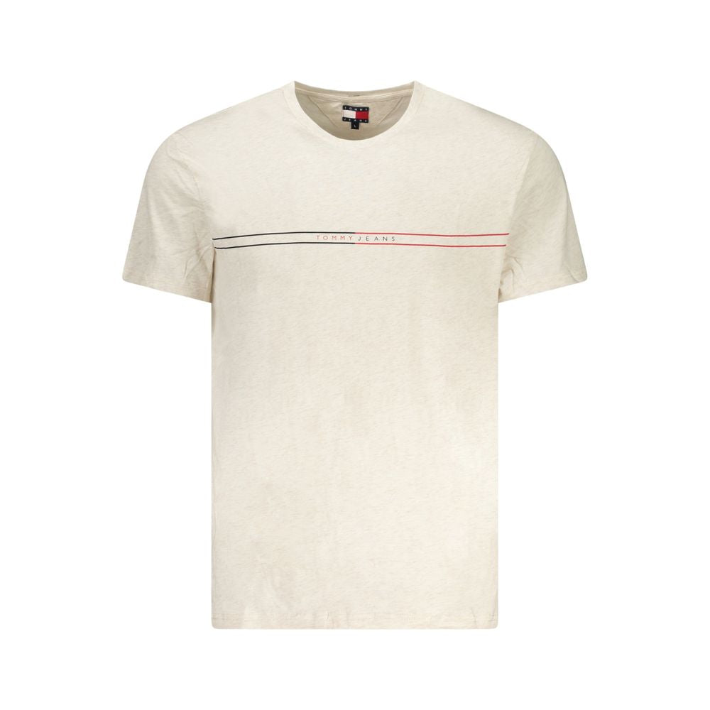 T-shirt beige en coton pour homme de la marque Tommy Hilfiger, coupe classique, visible sur un fond neutre.