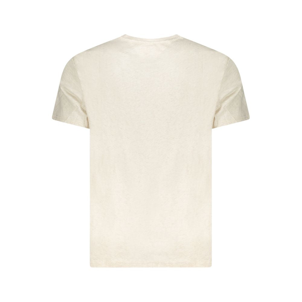 T-shirt beige en coton pour homme de la marque Tommy Hilfiger, coupe classique, col rond, visible sur un fond neutre.