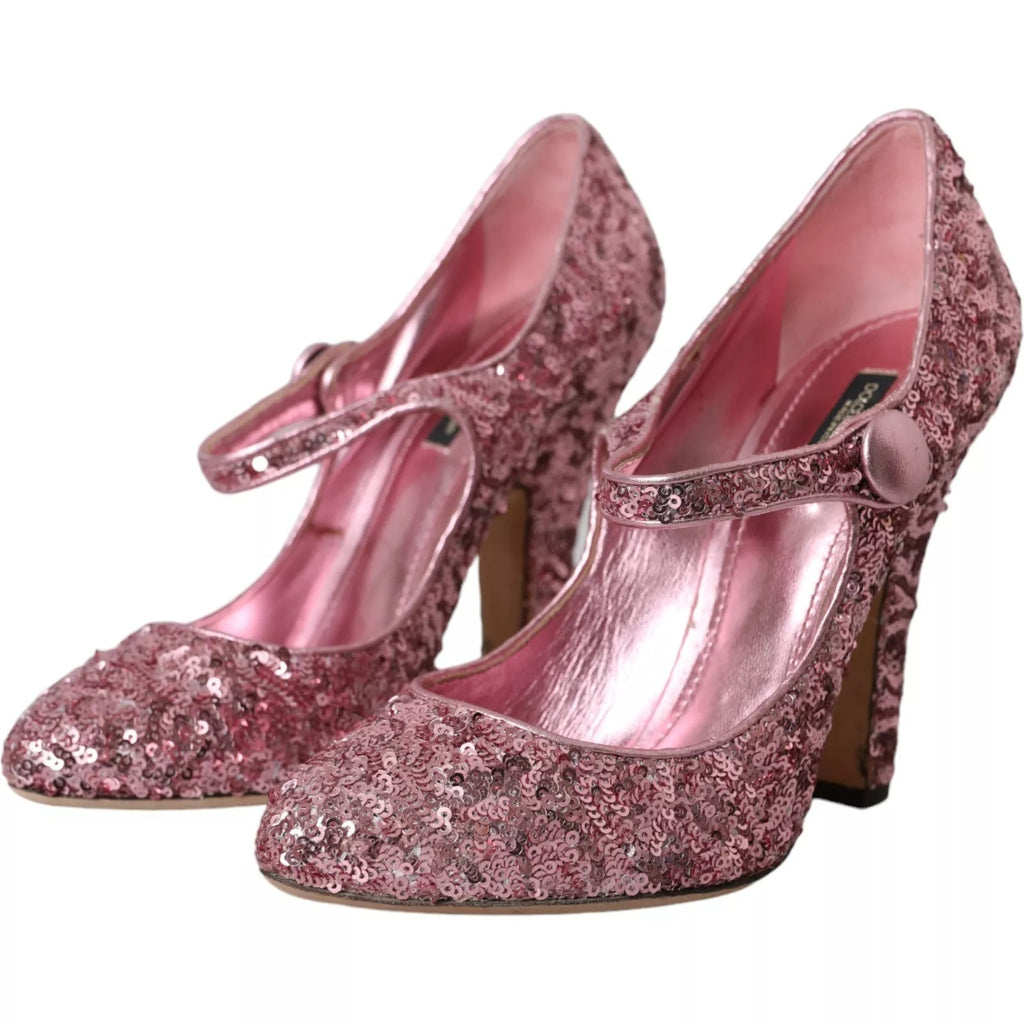 Escarpins Mary Jane roses en sequins rose de Dolce & Gabbana, chaussures à talons hauts élégantes et brillantes.