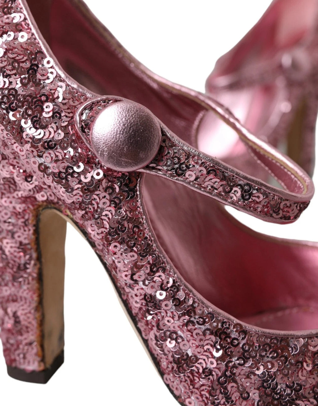 Chaussures à talons hauts Dolce & Gabbana Mary Jane roses avec sequins roses, élégantes et brillantes pour femmes.