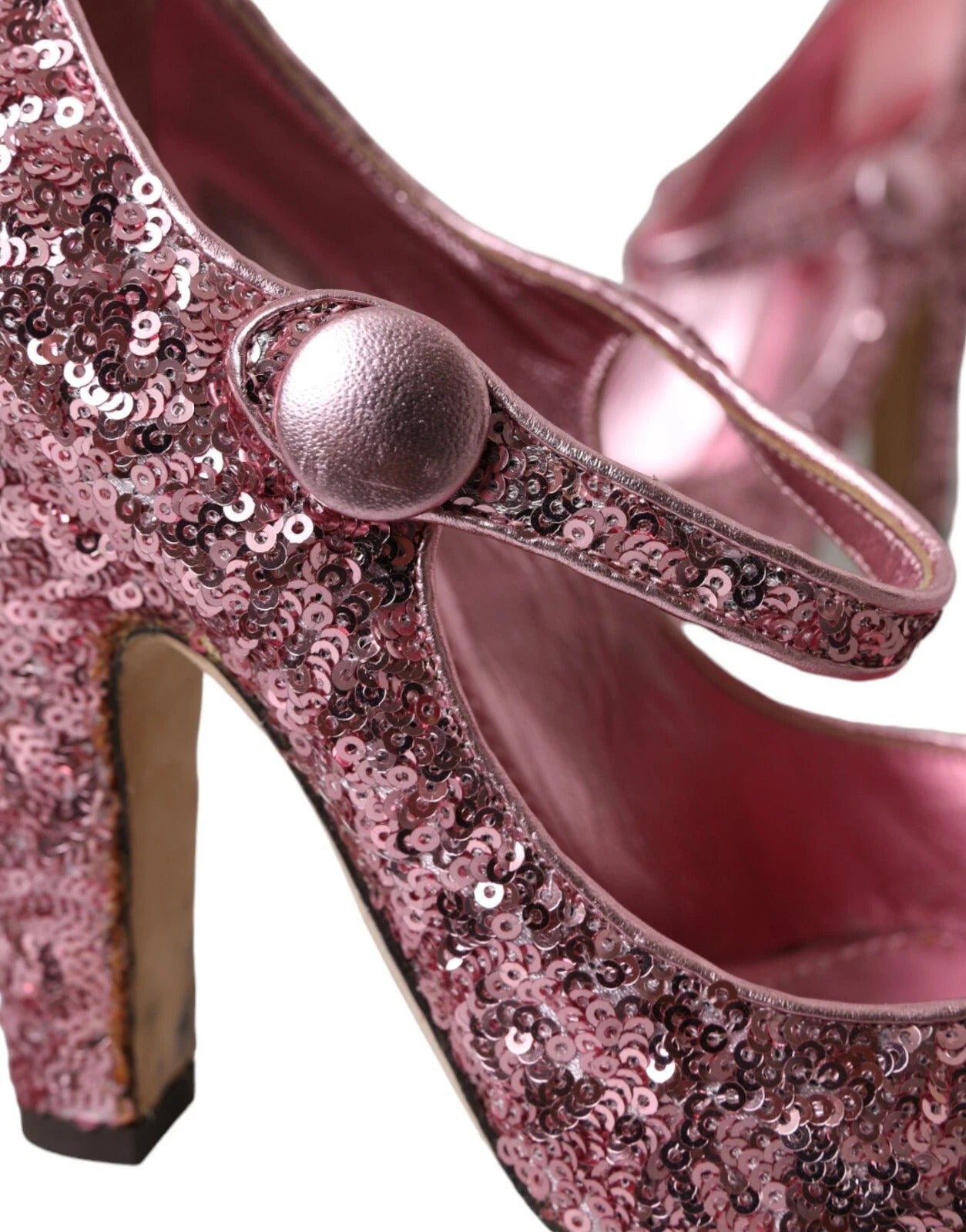 Chaussures à talons hauts Dolce & Gabbana Mary Jane roses avec sequins roses, élégantes et brillantes pour femmes.