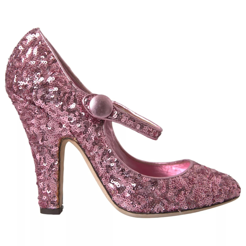 Chaussures à talons hauts Dolce & Gabbana Mary Jane roses à sequins, élégantes et brillantes, vues de face.
