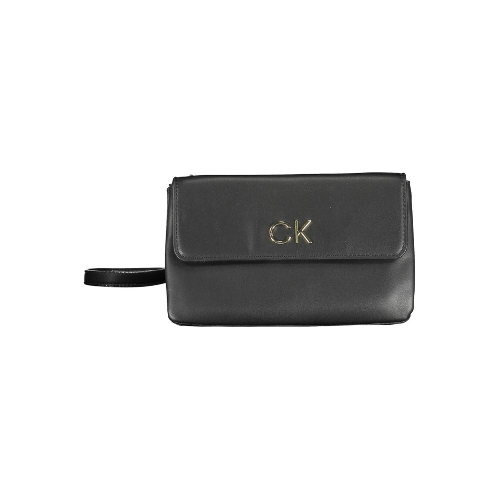 Sac à main pour femme Calvin Klein en polyester noir, élégant et pratique, avec poignées et détails modernes.