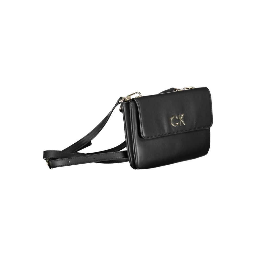Sac à main pour femme Calvin Klein en polyester noir, élégant et pratique, avec détails modernes.