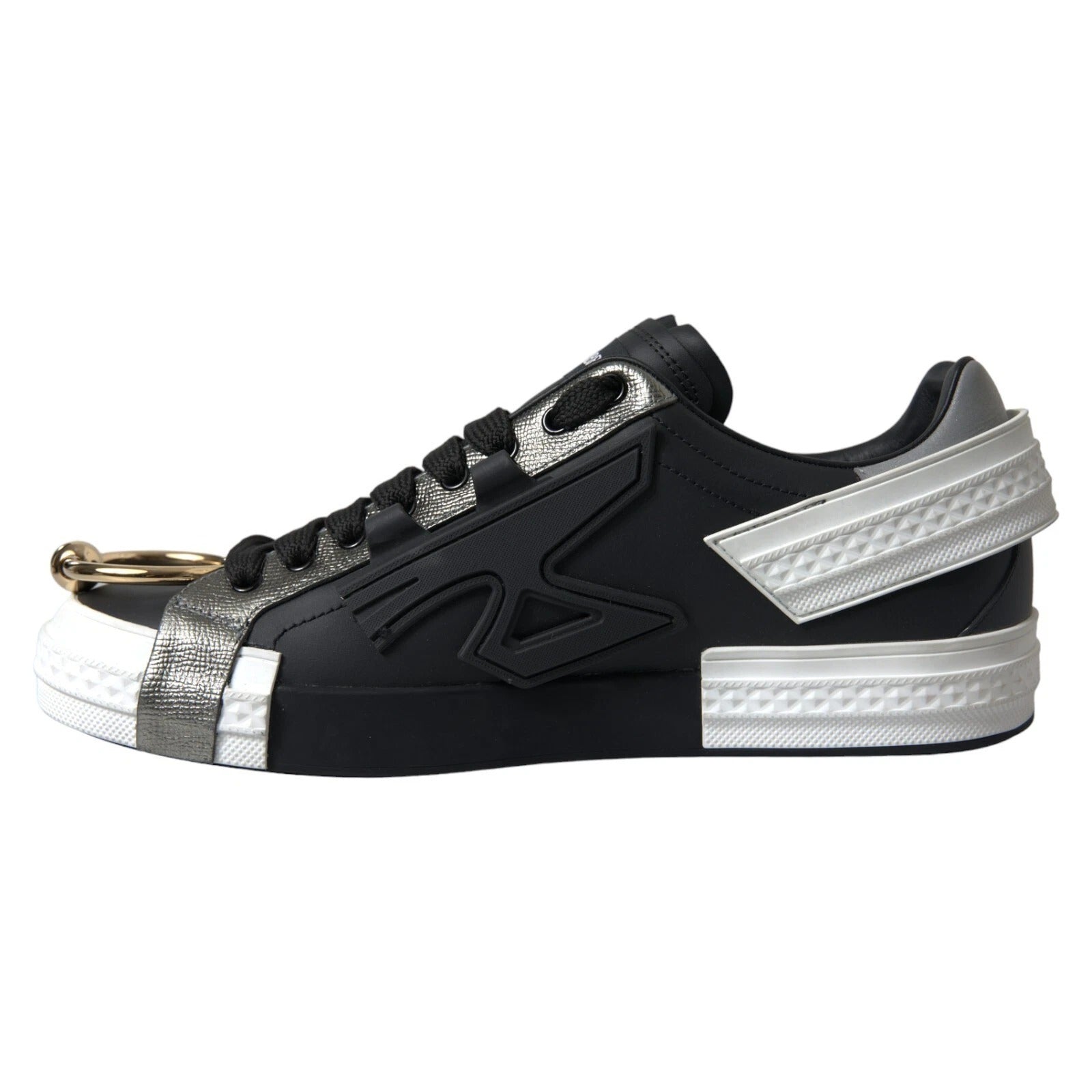Chaussures Dolce & Gabbana Portofino en cuir noir, baskets basses élégantes pour homme, vue de face.