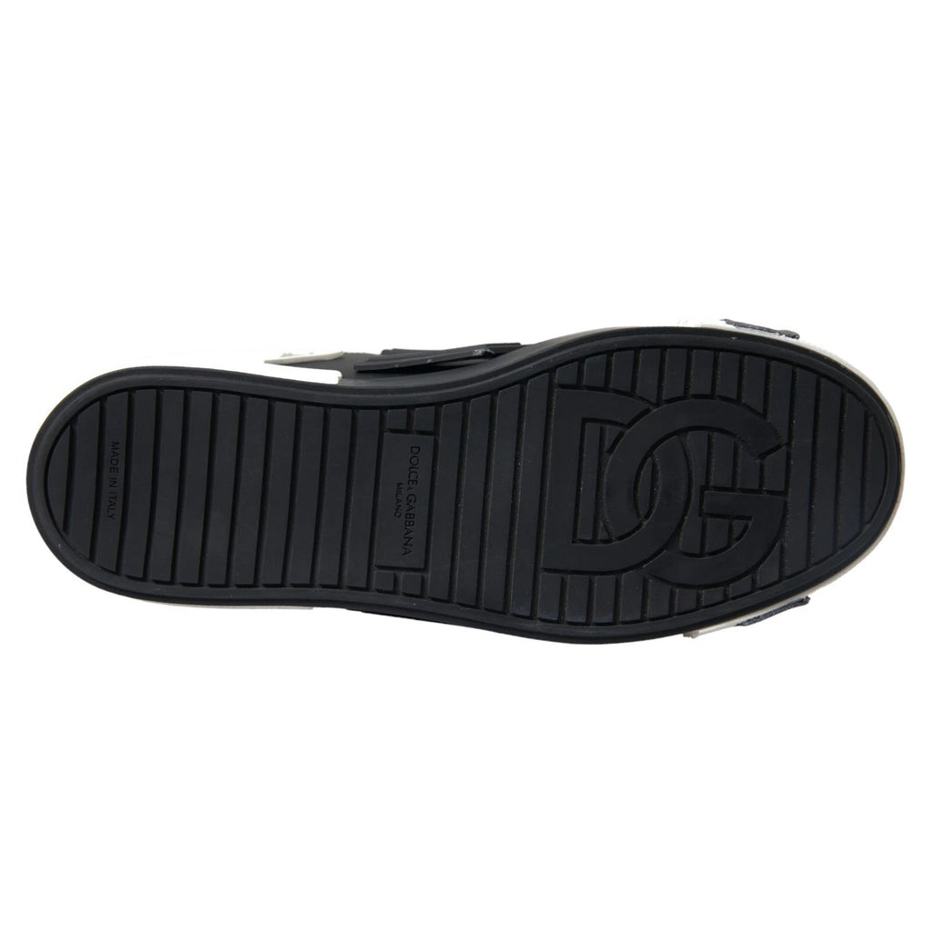 Chaussures portofino Dolce & Gabbana en cuir noir, baskets basses élégantes avec lacets, style moderne et sophistiqué.