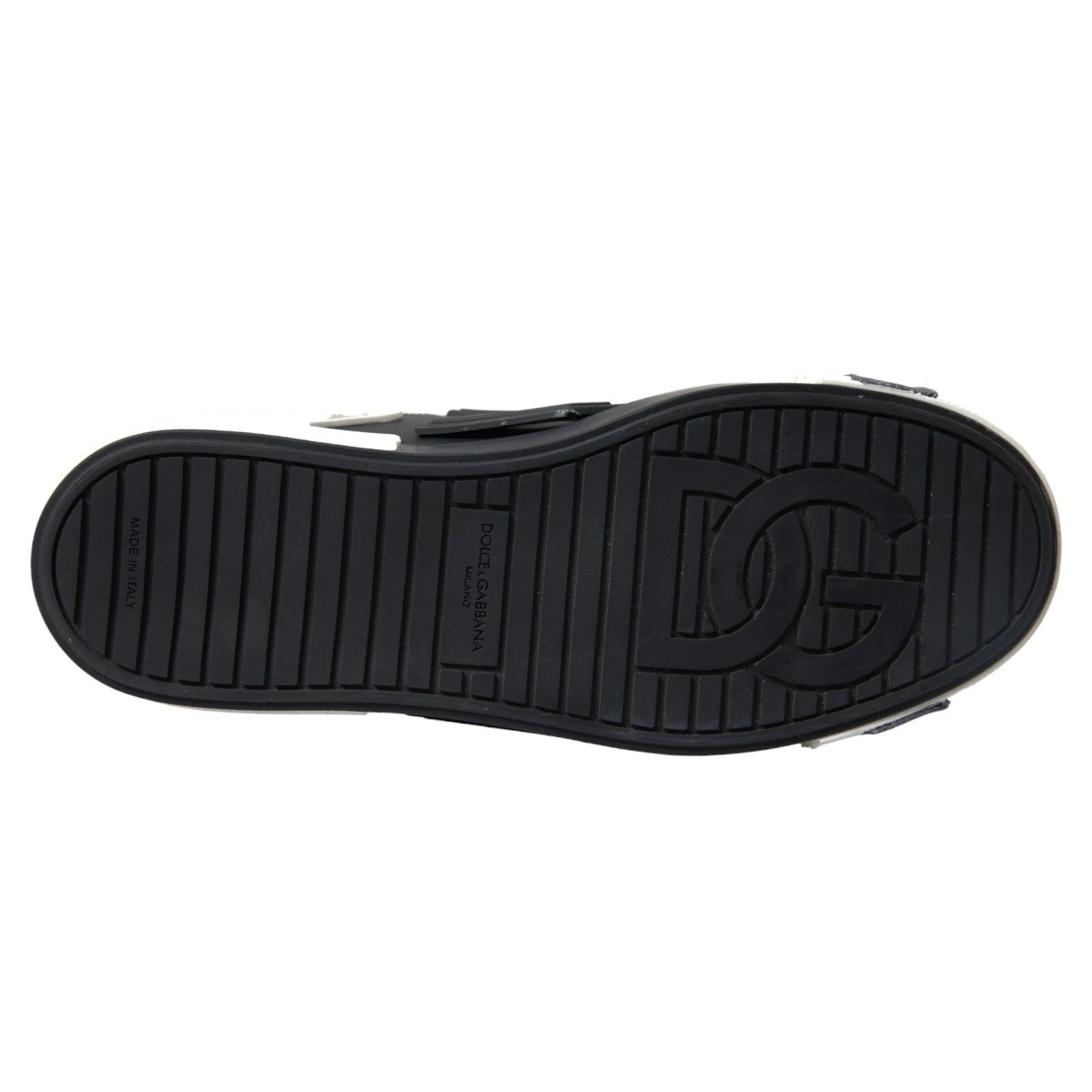 Chaussures portofino Dolce & Gabbana en cuir noir, baskets basses élégantes avec lacets, style moderne et sophistiqué.