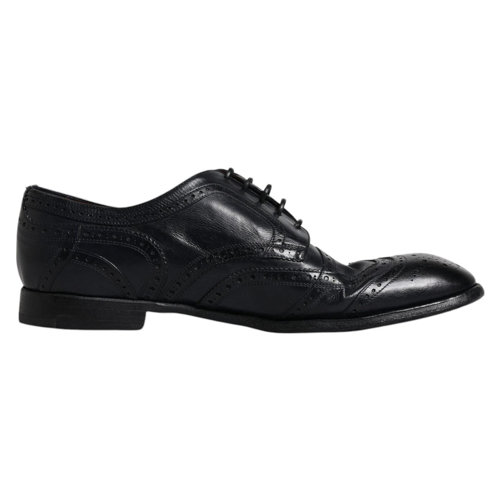 Chaussures Derby Wingtip en cuir bleu foncé de Dolce & Gabbana, chaussures formelles élégantes pour homme.