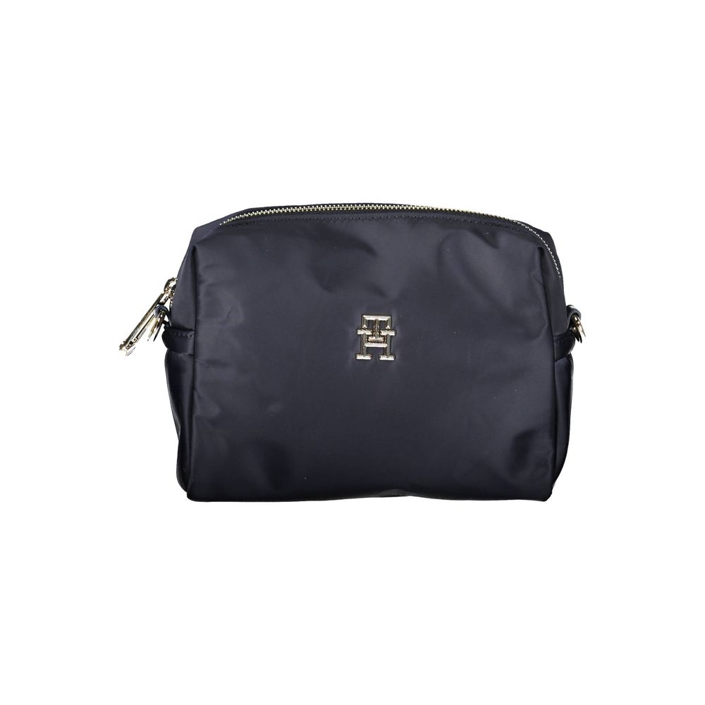 Sac à main pour femme Tommy Hilfiger en polyester bleu, élégante sacoche d'épaule avec logo distinctif.