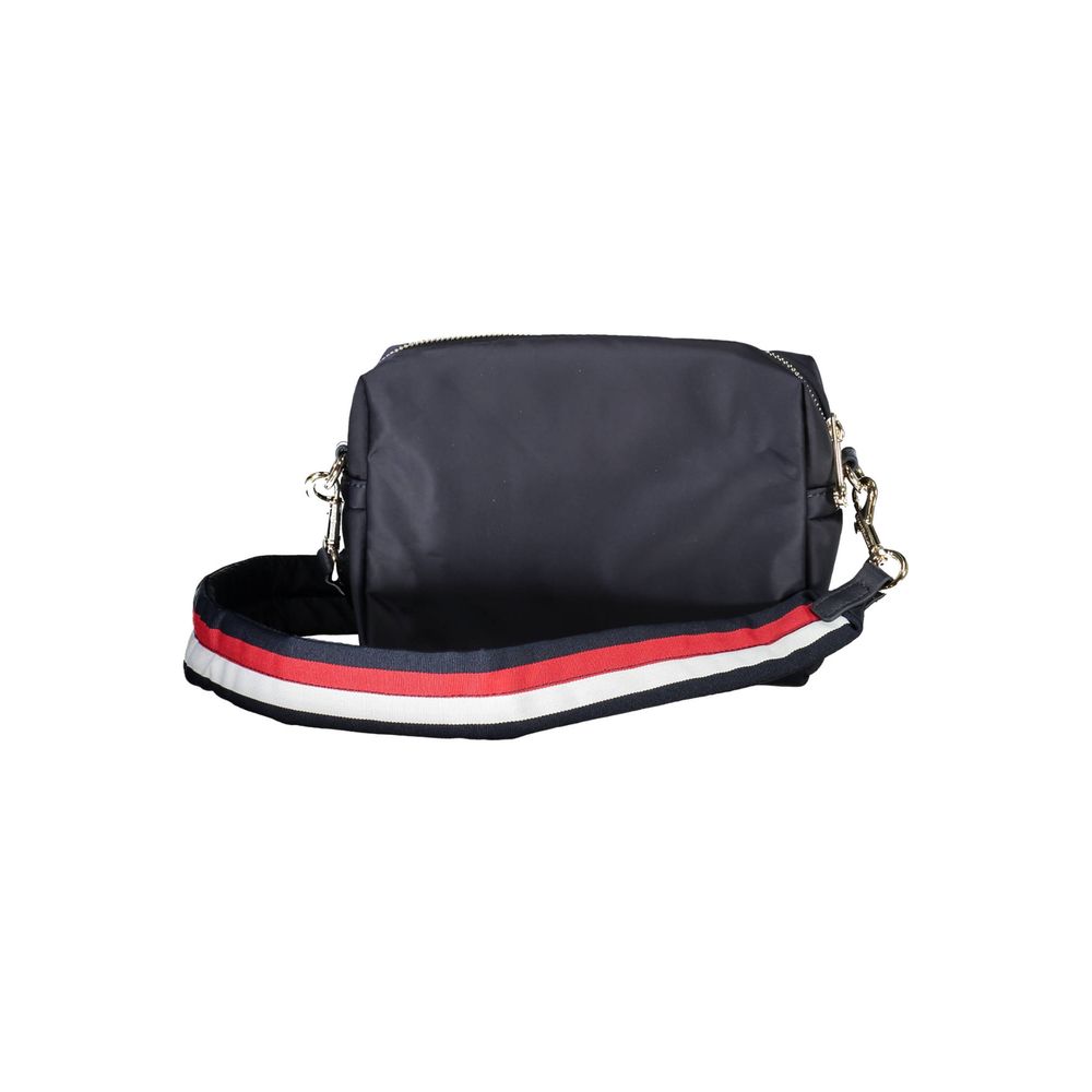 Sac à épaule pour femmes Tommy Hilfiger en polyester bleu, avec logo emblématique et design élégant.