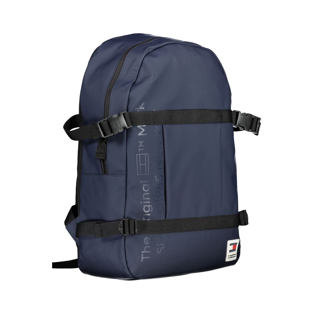 Sac à dos homme Tommy Hilfiger en polyuréthane bleu, avec logo distinctif et poches pratiques.