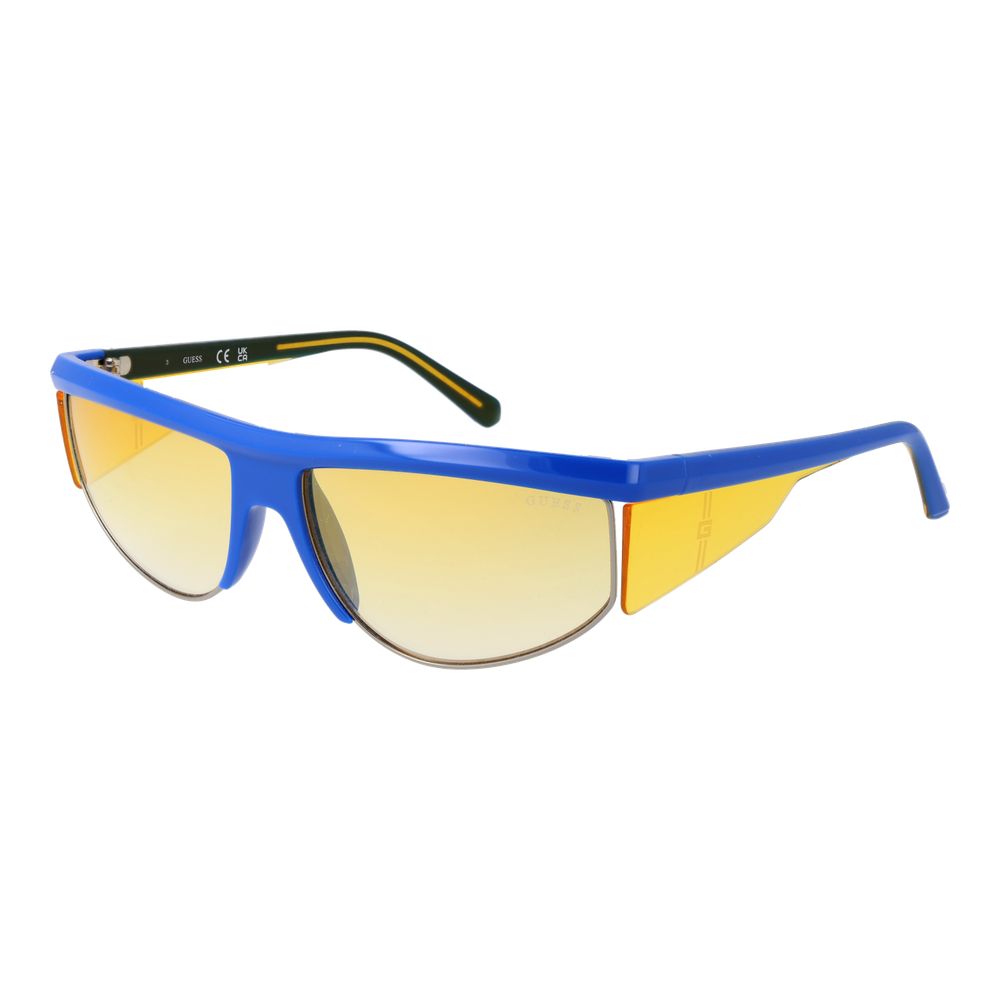 Lunettes de soleil en plastique bleues de marque Guess, avec monture élégante et design moderne visibles sur l'image.