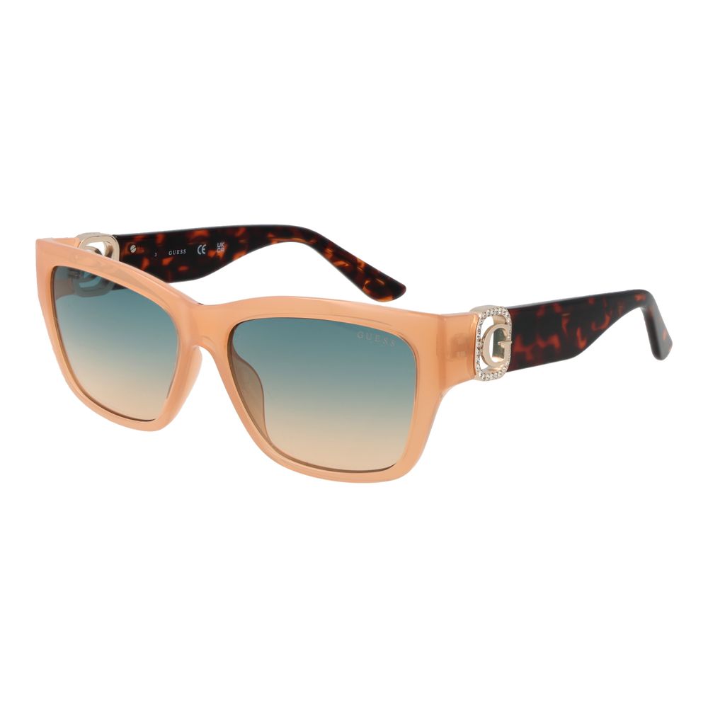 Lunettes de soleil Guess en acier inoxydable beige, avec monture élégante et branches minces, pour un style sophistiqué.