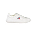 Sneakers pour hommes Tommy Hilfiger en polyurethane blanc, style décontracté et moderne, vue de face.