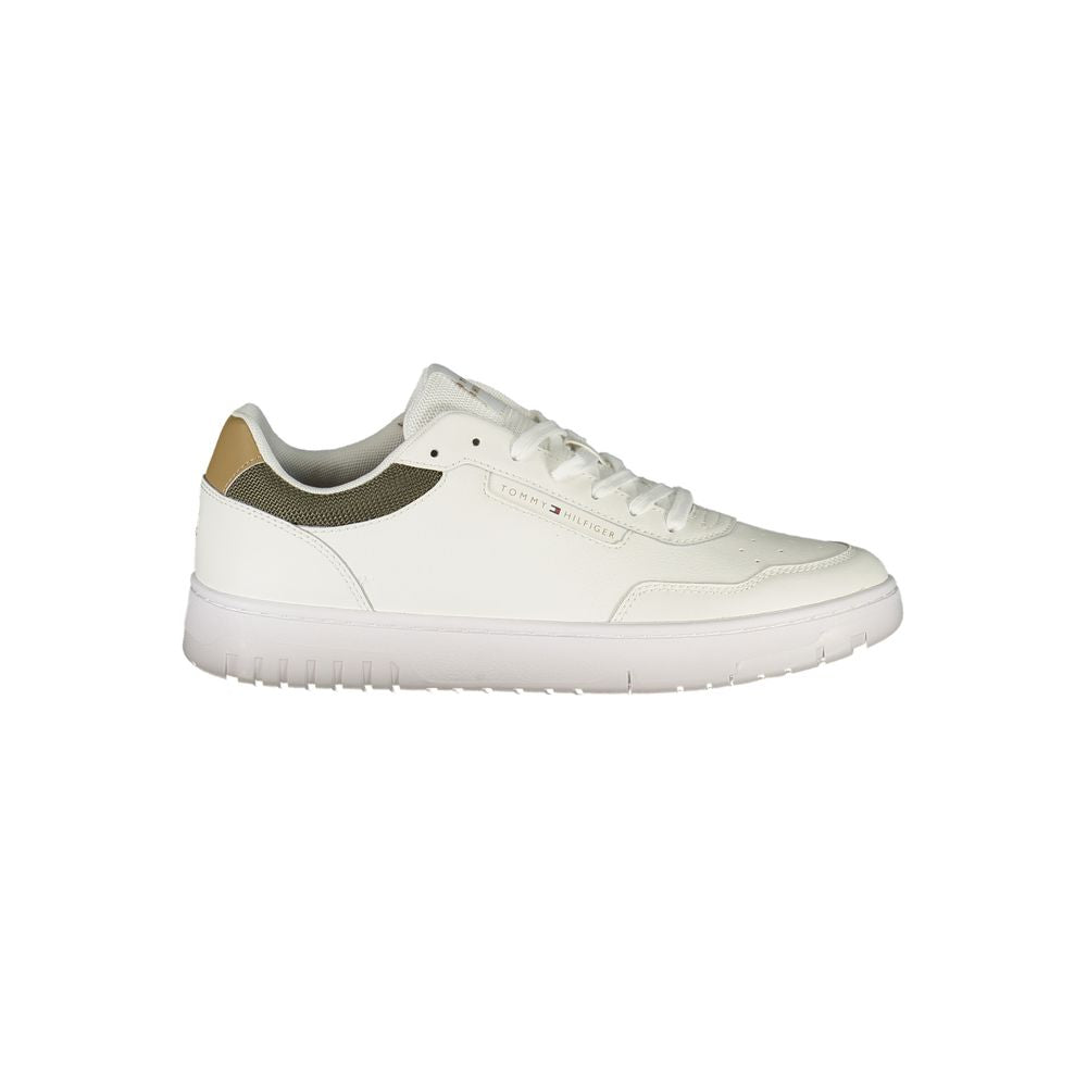 Chaussure Tommy Hilfiger pour homme en polyester blanc, baskets blanches modernes et confortables.