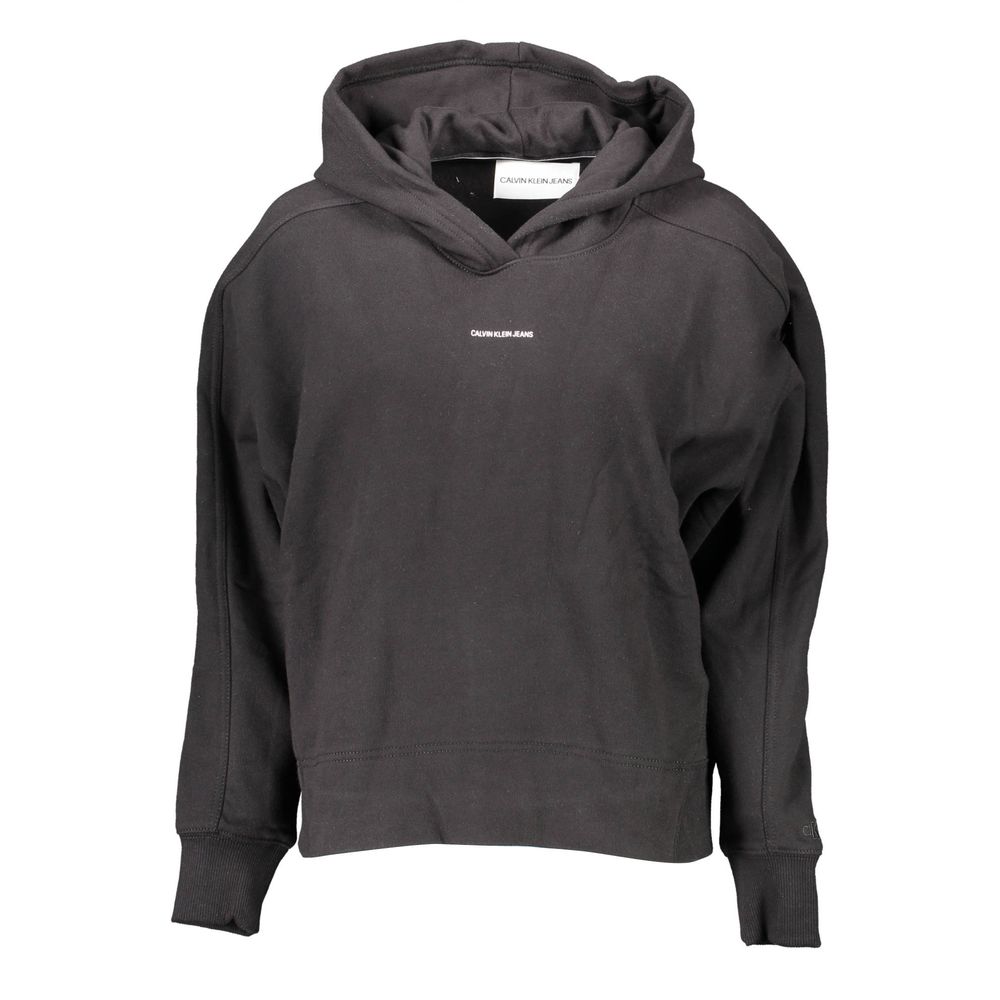 Sweat à capuche noir pour femme de la marque Calvin Klein en coton, visible avec logo discret sur la poitrine.