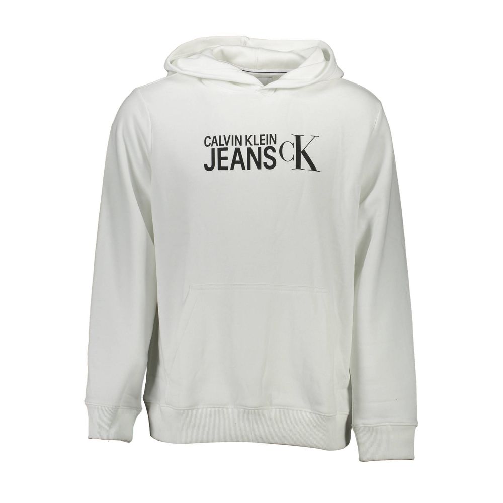 Sweat à capuche blanc en coton pour homme de la marque Calvin Klein, vue de face, avec logo visible.