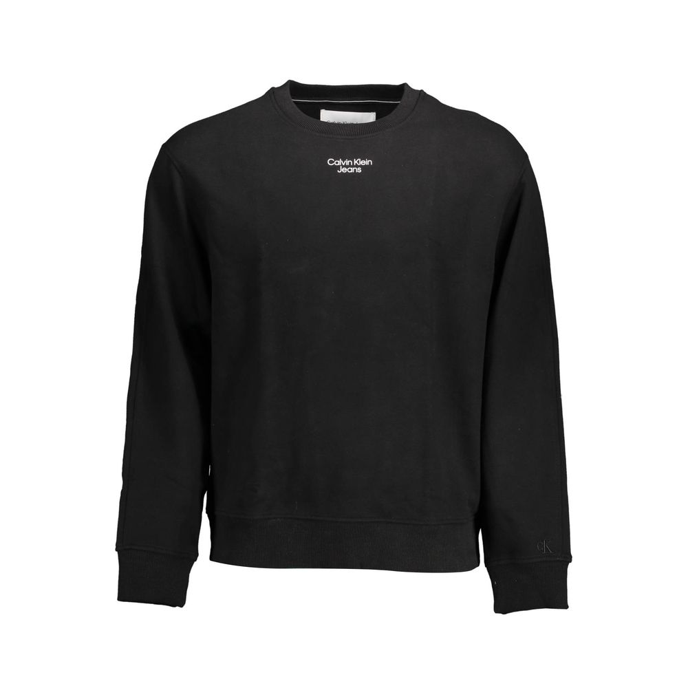 Sweatshirt homme en coton noir de la marque Calvin Klein, coupe décontractée et logo discret sur la poitrine.