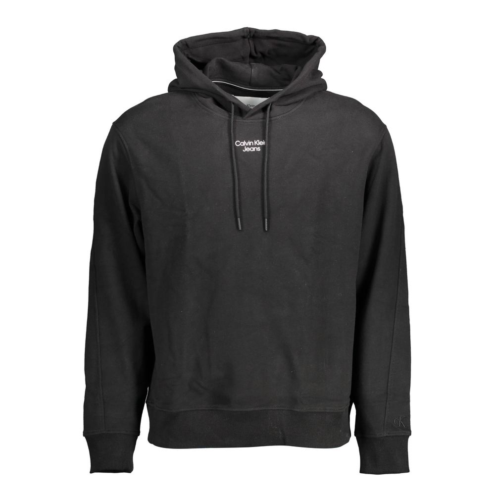 Sweat-shirt pour homme en coton noir de la marque Calvin Klein, vue de face avec col rond et manches longues.