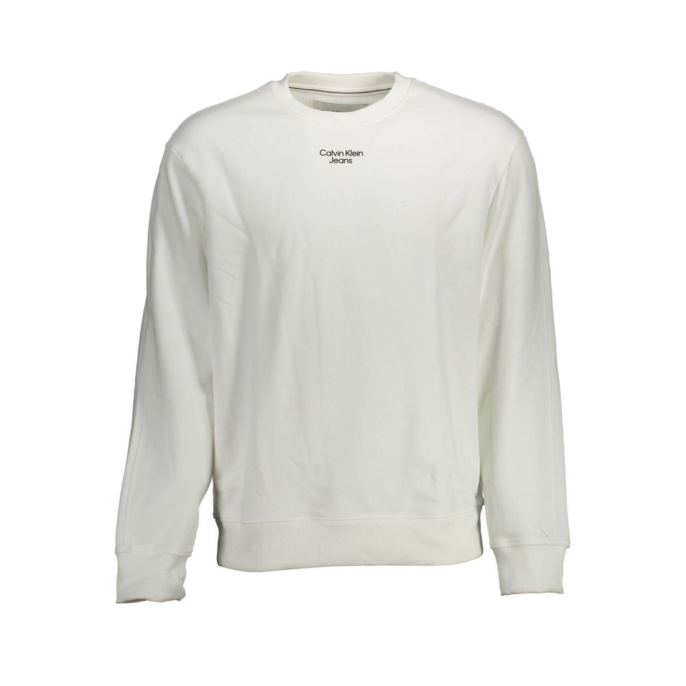 Sweatshirt blanc en coton pour homme de la marque Calvin Klein, vue de face sur fond neutre.