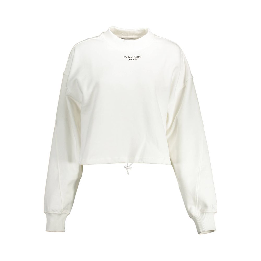 Sweatshirt en coton blanc pour femme de la marque Calvin Klein, coupe décontractée et logo discret sur la poitrine.