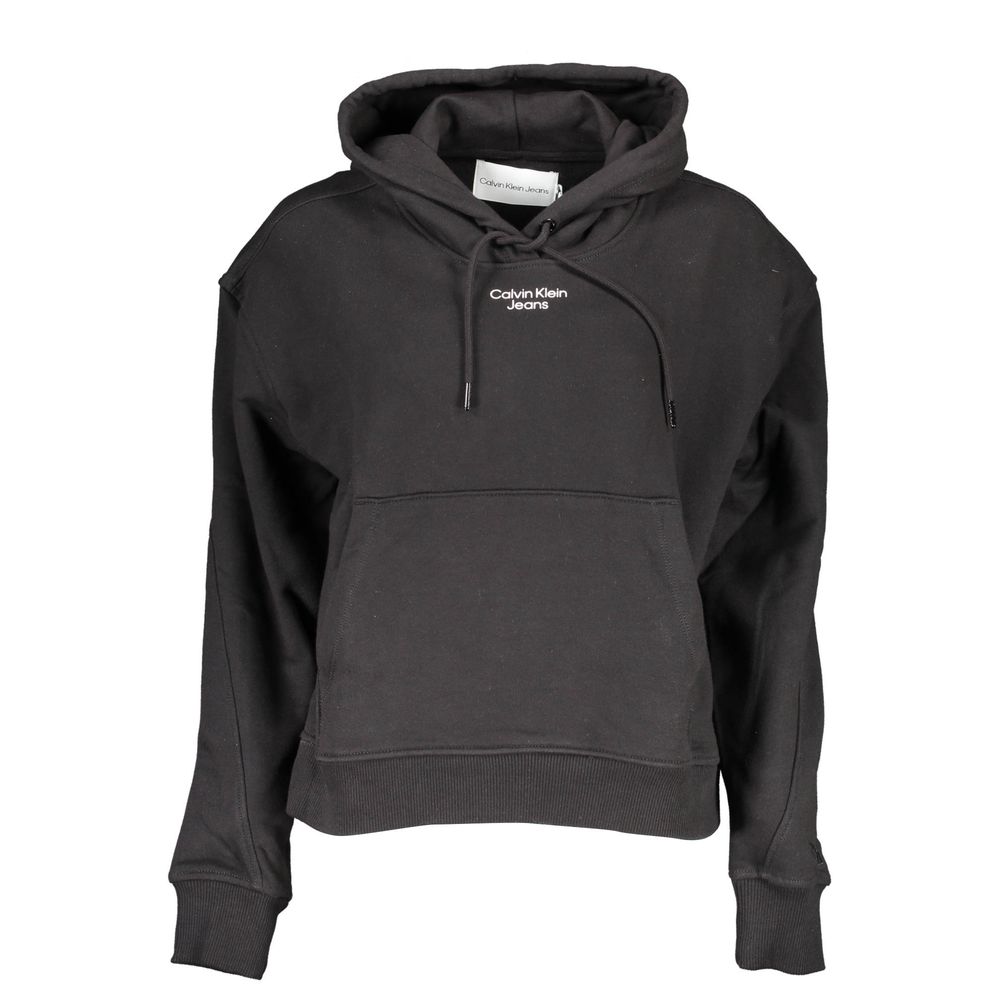 Sweat-shirt noir en coton pour femmes de la marque Calvin Klein, doux et confortable, avec logo discret sur la poitrine.
