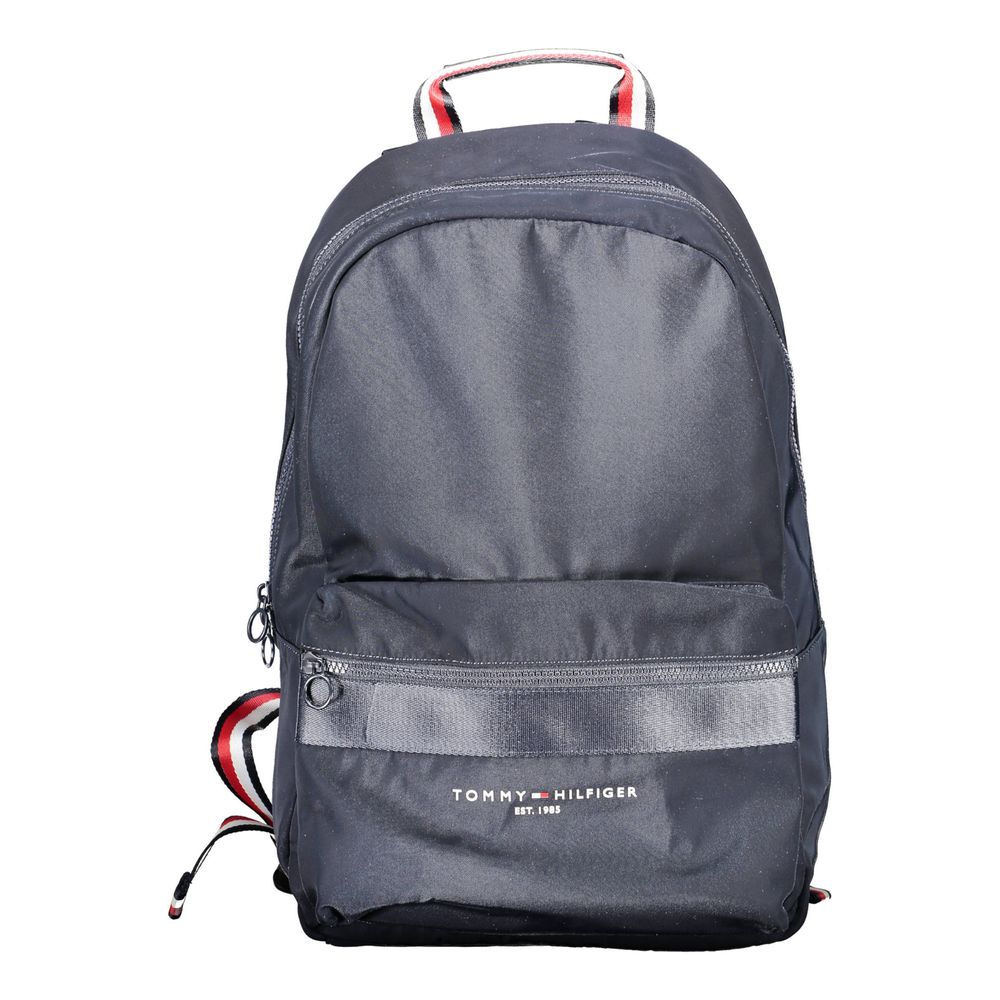 Sac à dos pour homme Tommy Hilfiger en polyester bleu, avec poches et logo visible sur le devant.