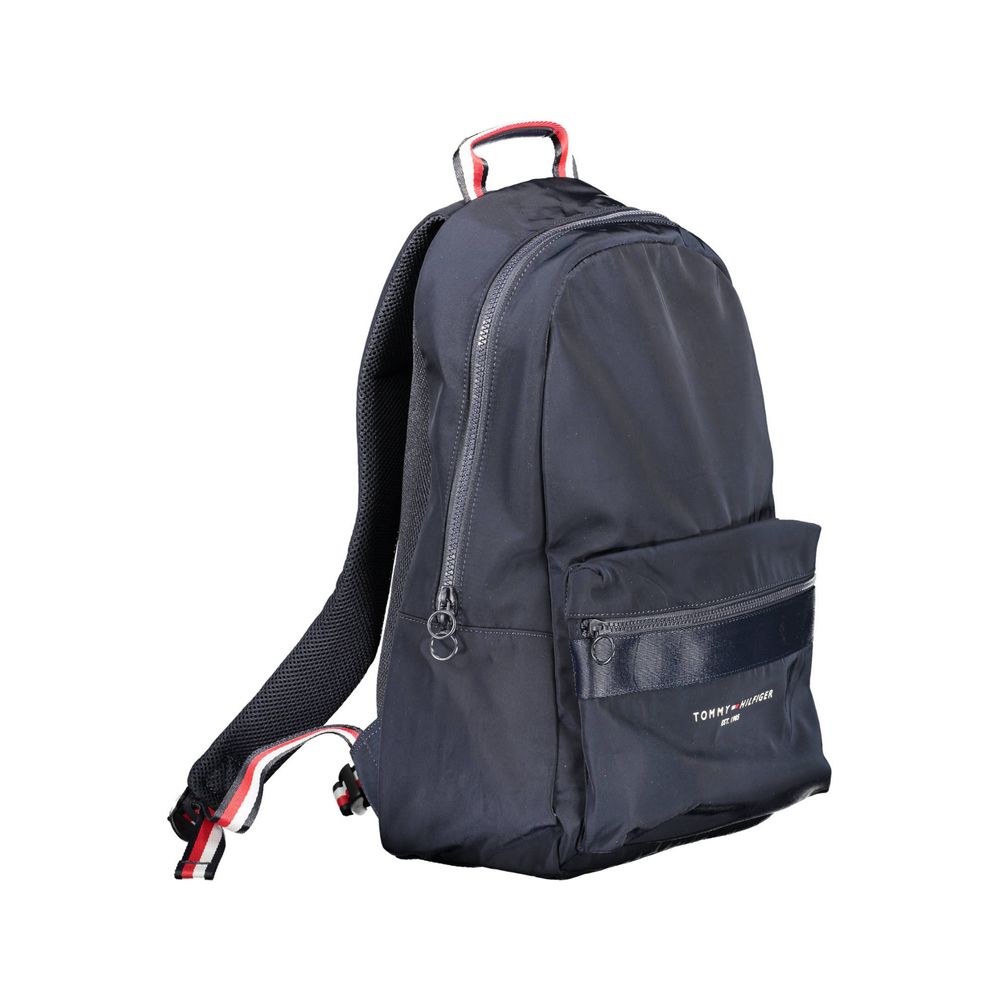 Sac à dos homme Tommy Hilfiger en polyester bleu, avec compartiments et poignées résistantes, pour un style pratique et élégant