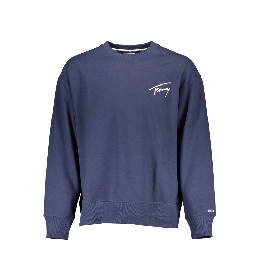Sweatshirt homme en coton bleu de Tommy Hilfiger, détail du logo sur la poitrine, style décontracté et confortable.