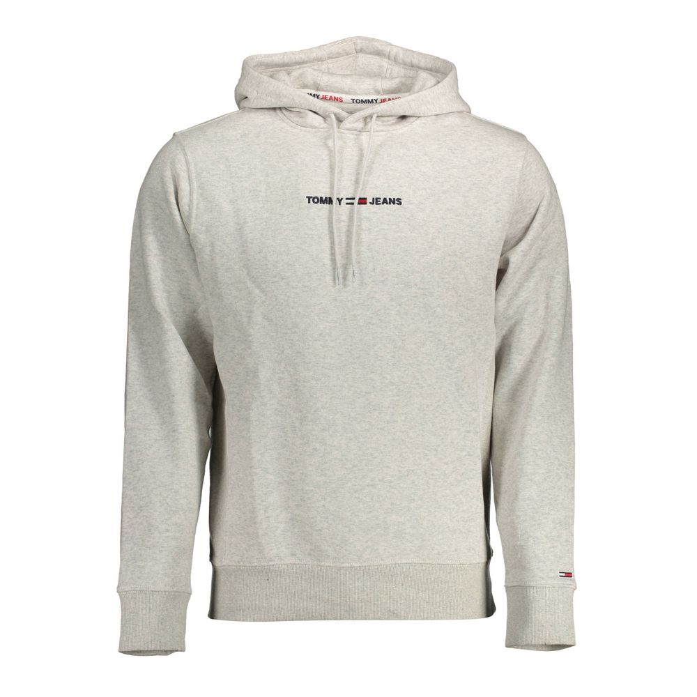 Pull en coton gris pour homme Tommy Hilfiger, détail du col et de la texture douce.
