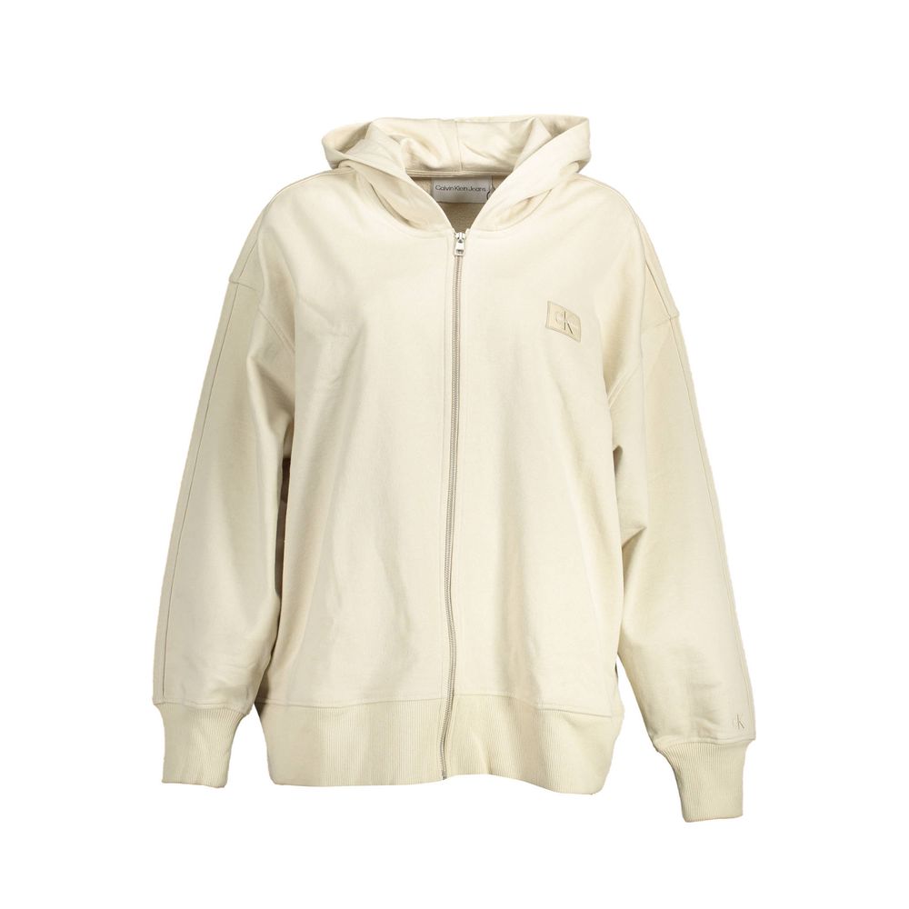 Sweat-shirt beige en coton pour femmes de la marque Calvin Klein, modèle décontracté avec logo discret.
