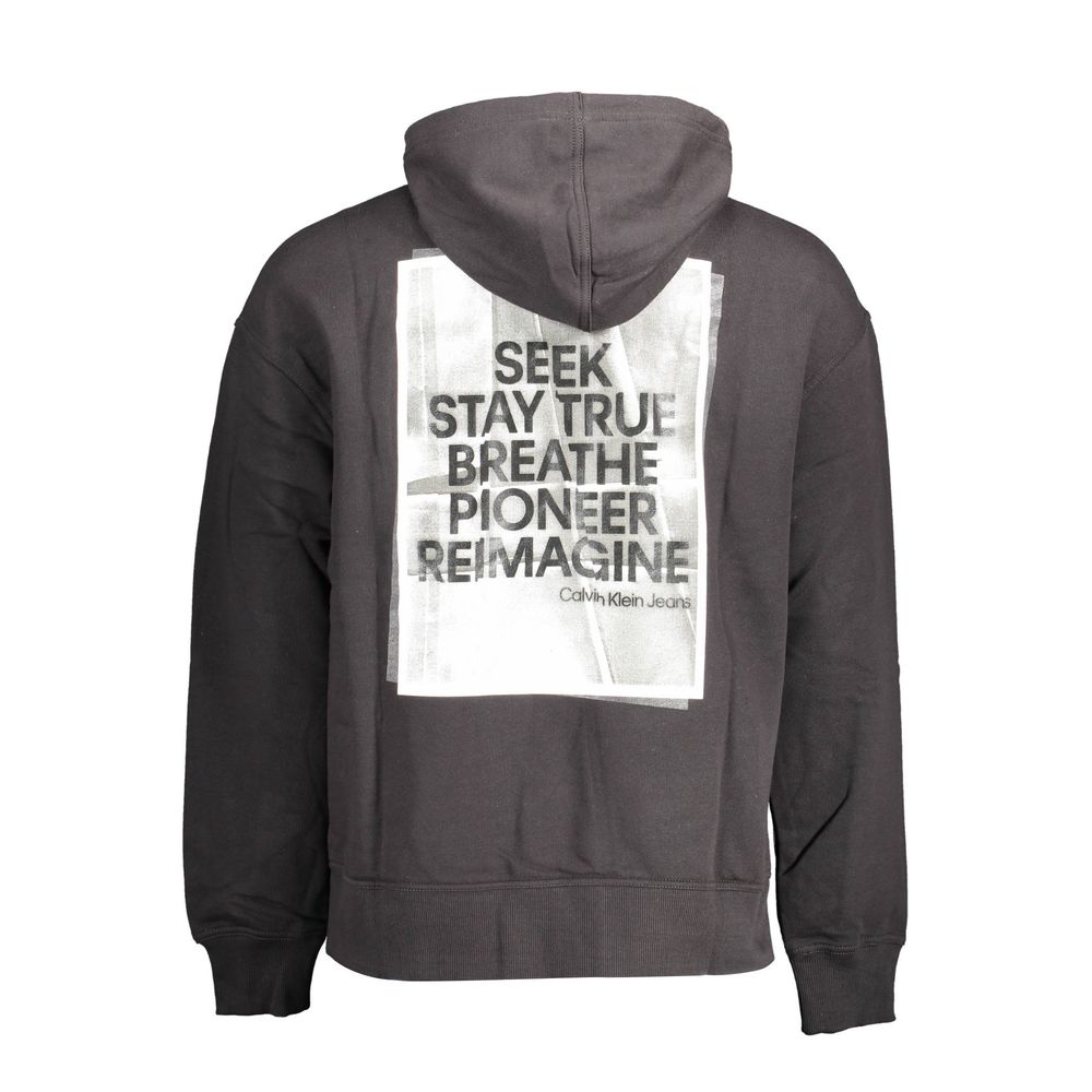 Sweat à capuche noir pour homme de Calvin Klein en coton avec logo discret, porté ou posé à plat.