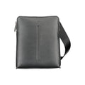 Sac à bandoulière noir en polyuréthane pour homme de la marque Calvin Klein, avec poignées et compartiments visibles.