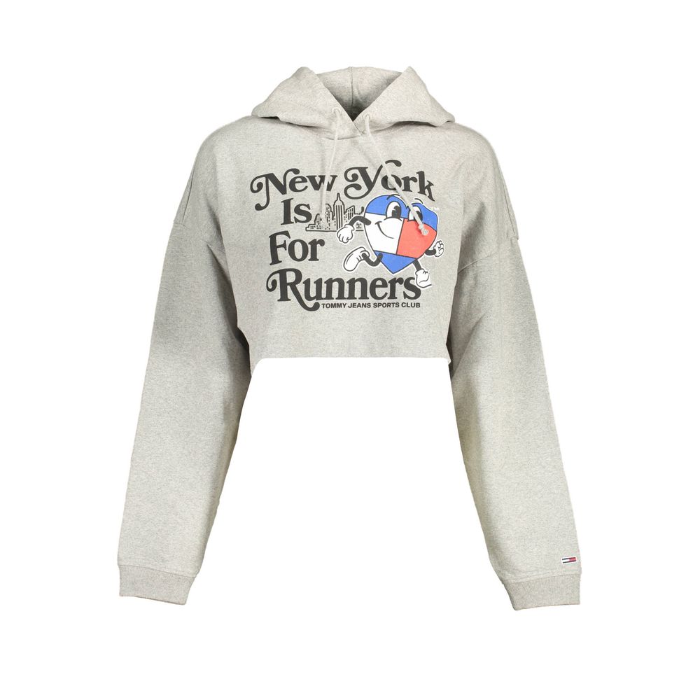 Sweat-shirt gris en coton pour femmes de la marque Tommy Hilfiger, motif classique et coupe décontractée.