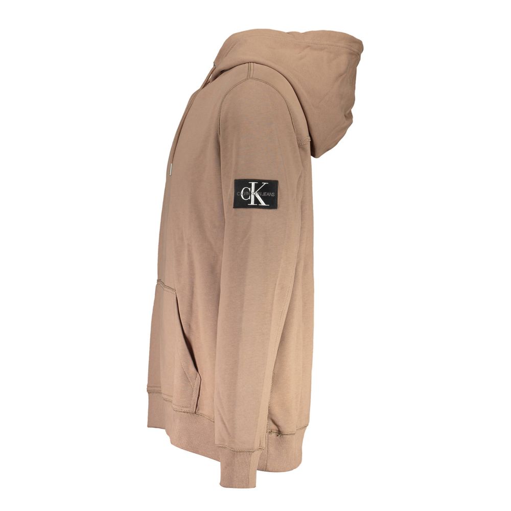 Sweatshirt homme marron en coton de marque Calvin Klein, coupe classique et logo discret sur la poitrine.