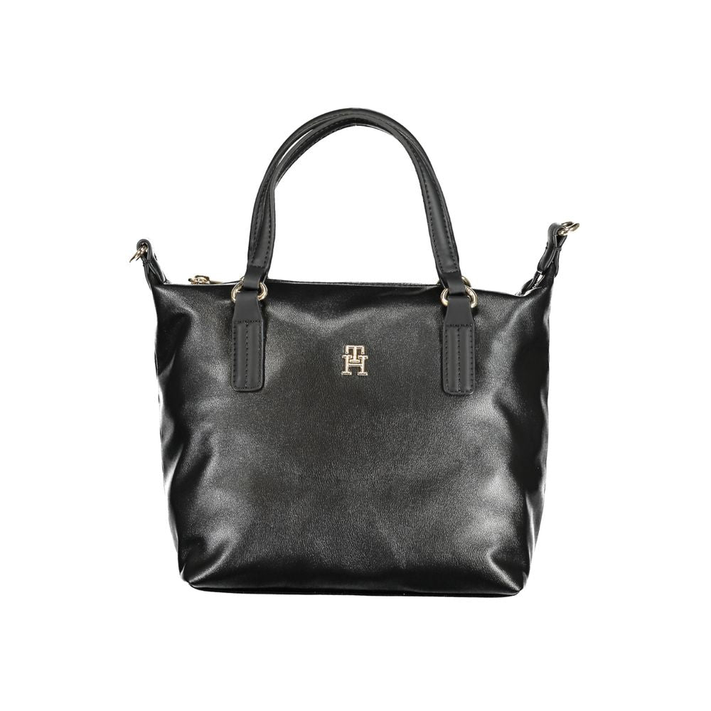 Sac à main en polyester noir pour femme de Tommy Hilfiger, design élégant et pratique, visible en détail dans l'image.