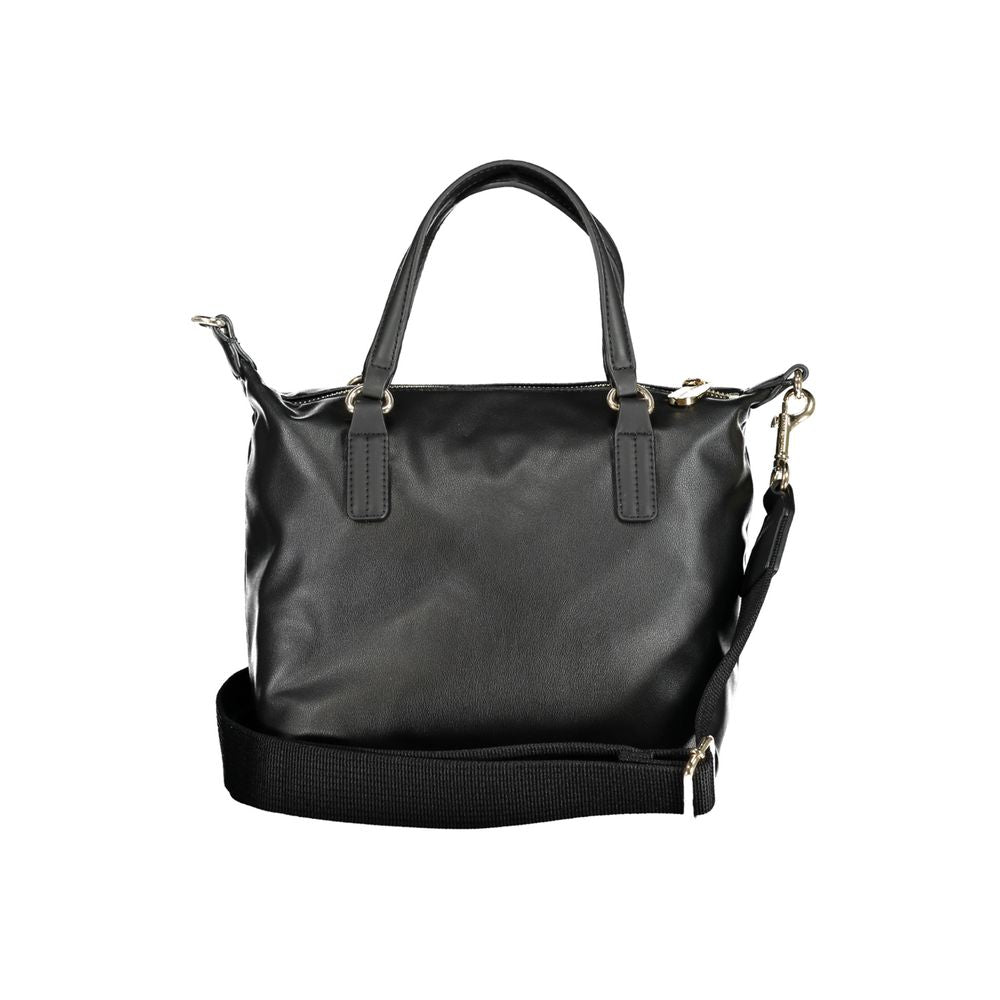 Sac à main Tommy Hilfiger en polyester noir pour femme, design élégant avec logo emblématique visible.
