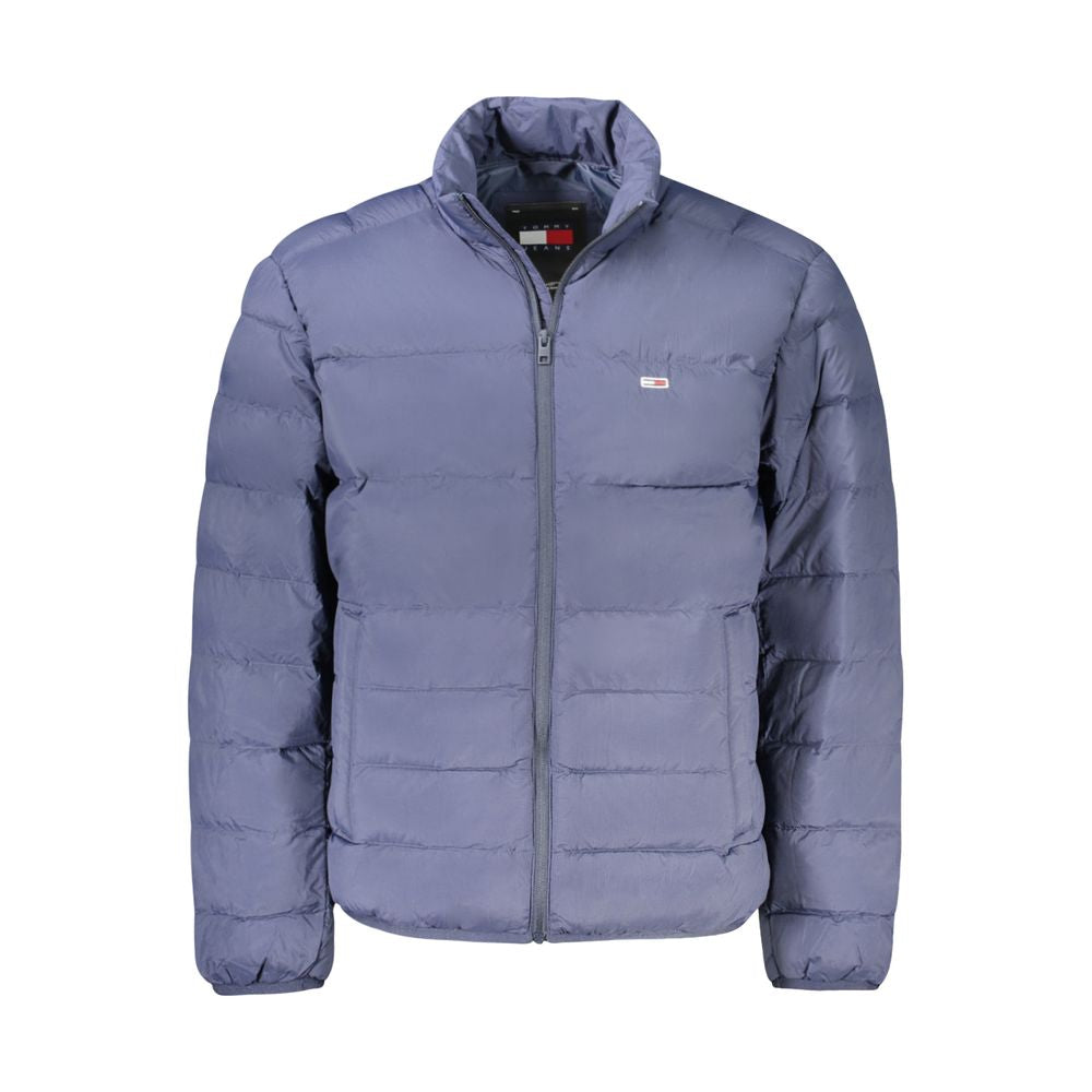 Veste homme Tommy Hilfiger en polyamide bleue, style décontracté avec col haut et fermeture éclair, vue de face.