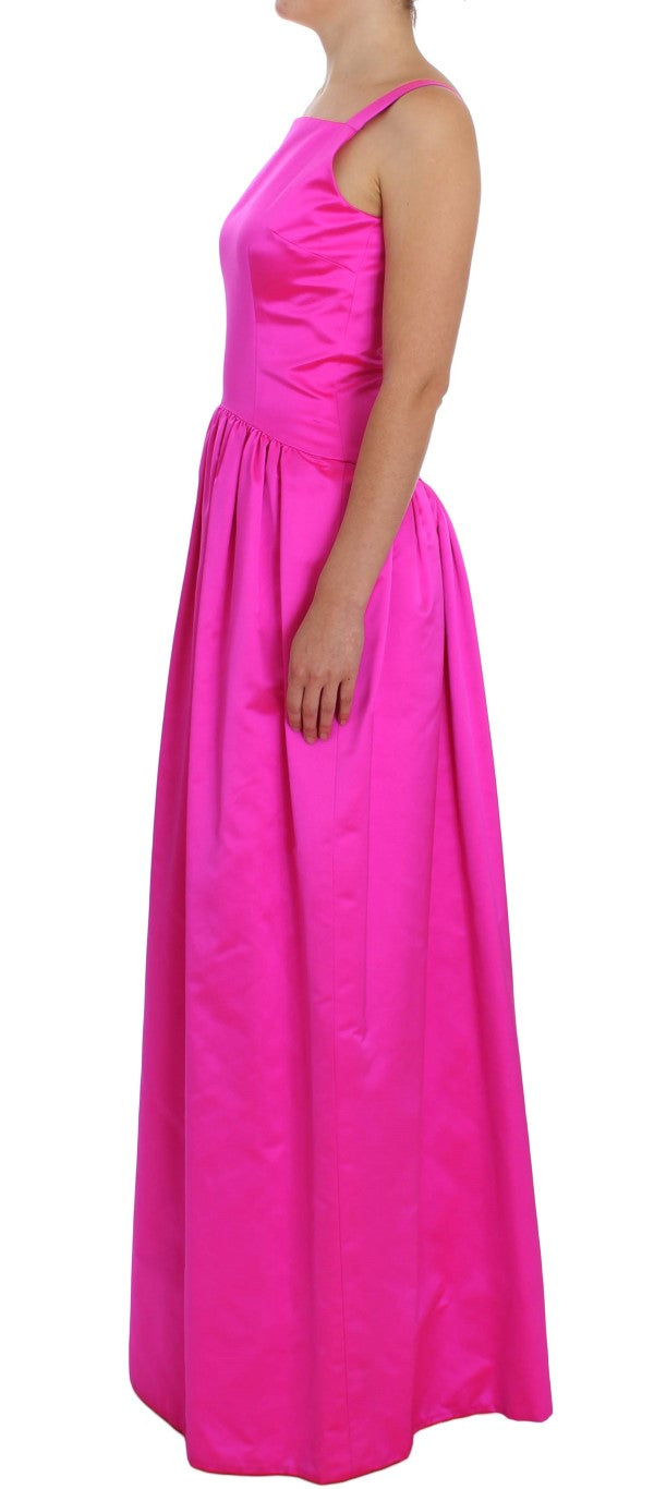 Robe longue en soie rose de soirée Dolce & Gabbana, robe sirène élégante avec décolleté en V et détails sophistiqués.