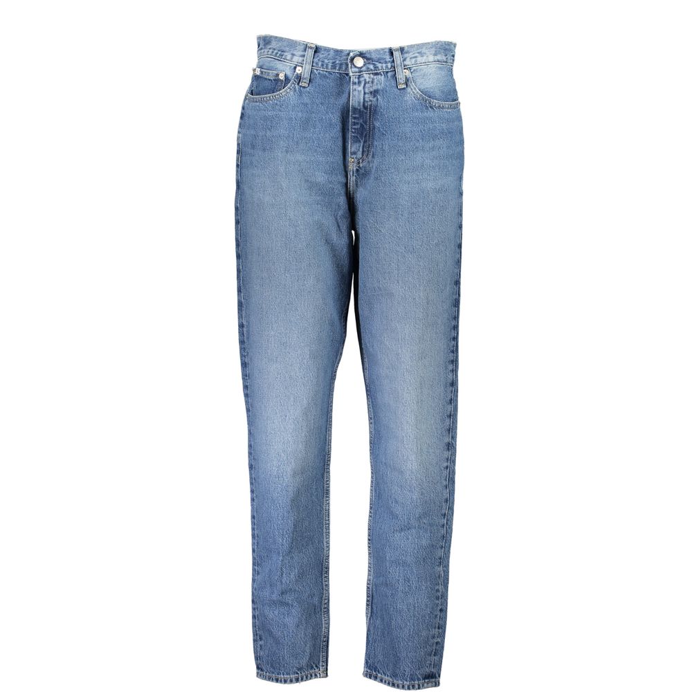 Jeans femme en coton Calvin Klein Blu, coupe classique, avec détails de couture visibles.