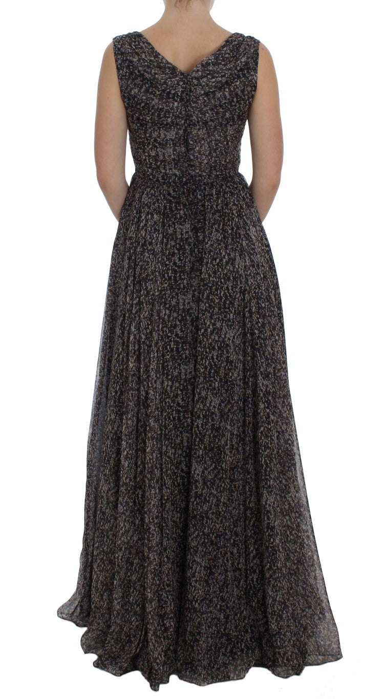 Robe longue en soie foncée de Dolce & Gabbana, robe de soirée élégante avec coupe fluide et détails sophistiqués.