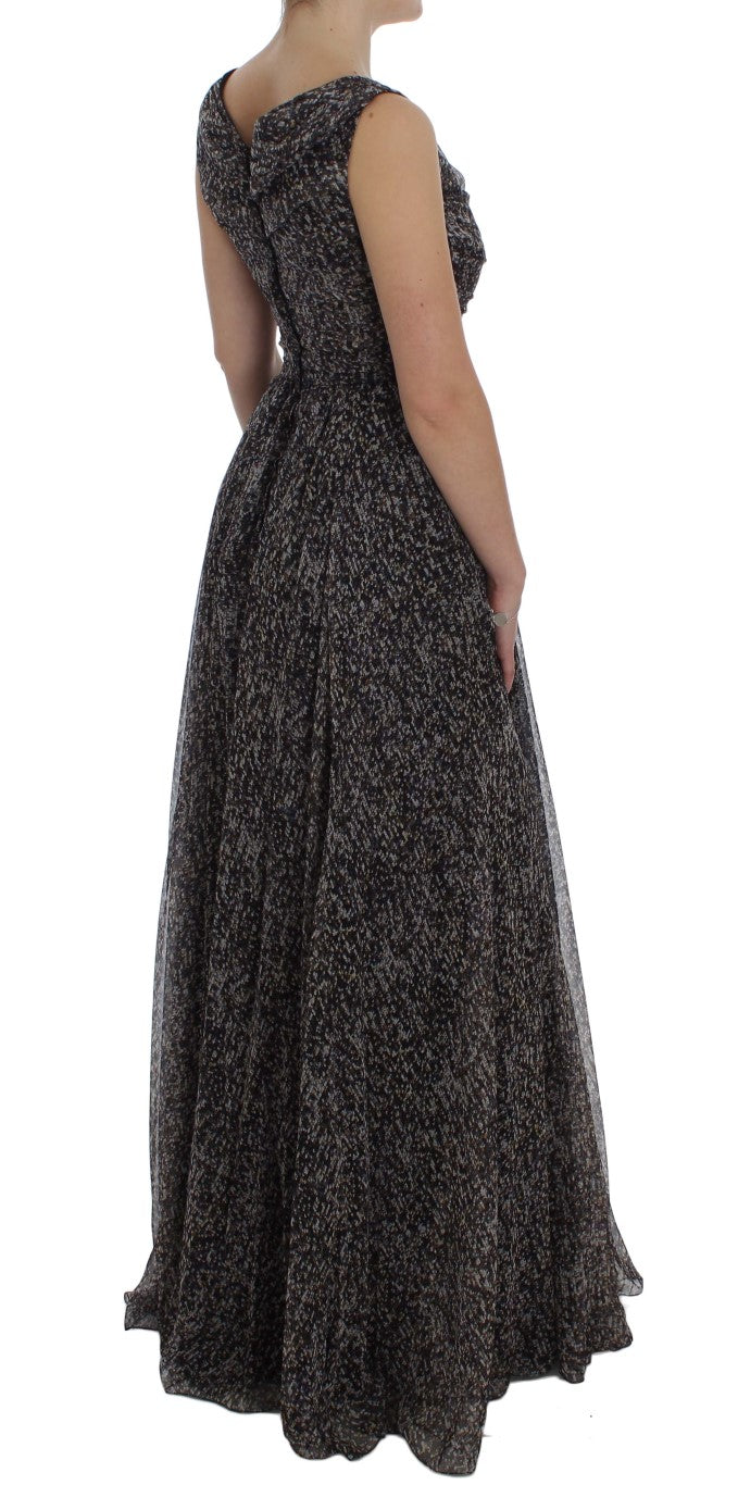 Robe longue en soie noire Dolce & Gabbana, robe de défilé élégante, avec coupe fluide et détails sophistiqués.