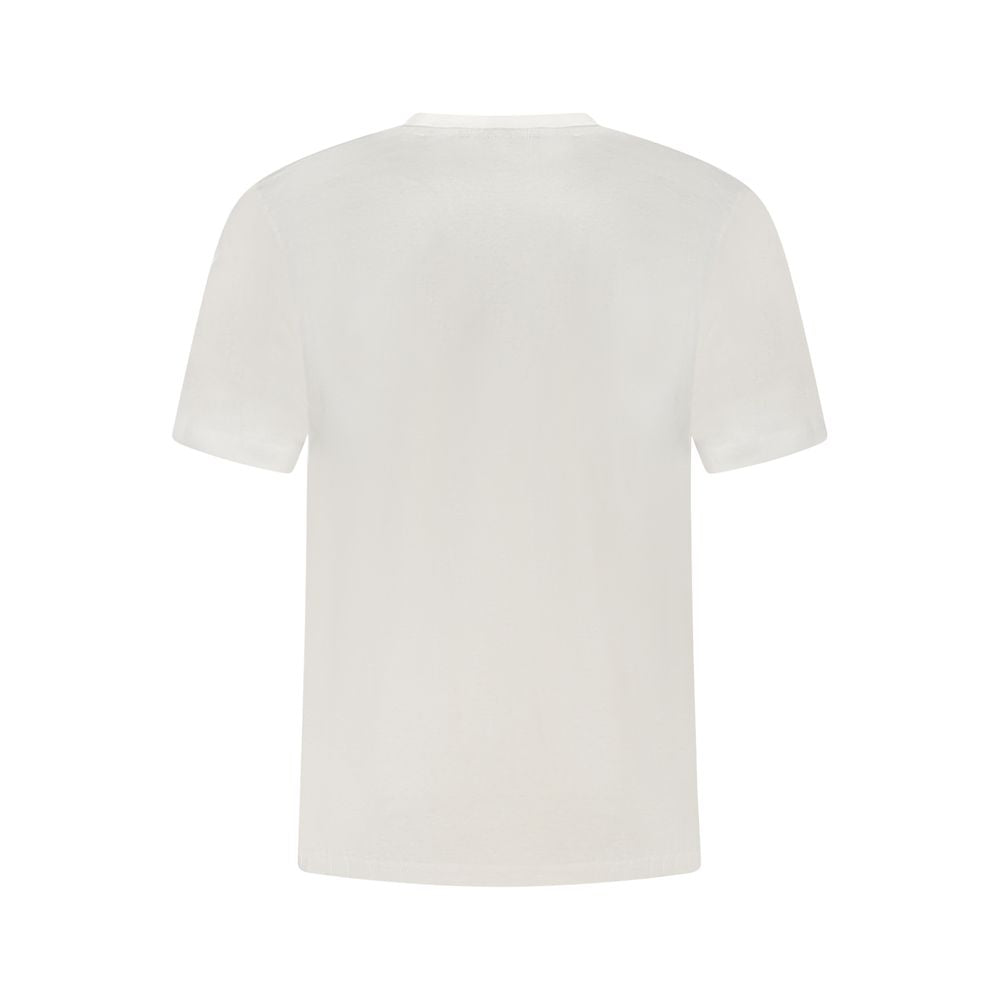 T-shirt blanc en coton pour homme de la marque Calvin Klein, coupe classique, porté sur mannequin.