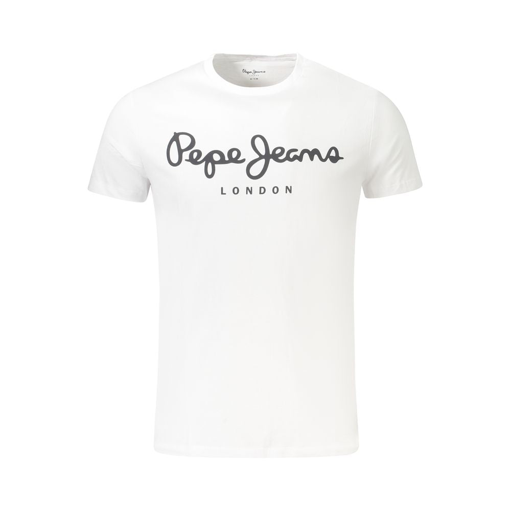T-shirt blanc en coton pour homme de la marque Pepe Jeans, coupe classique et design simple, porté sur mannequin.