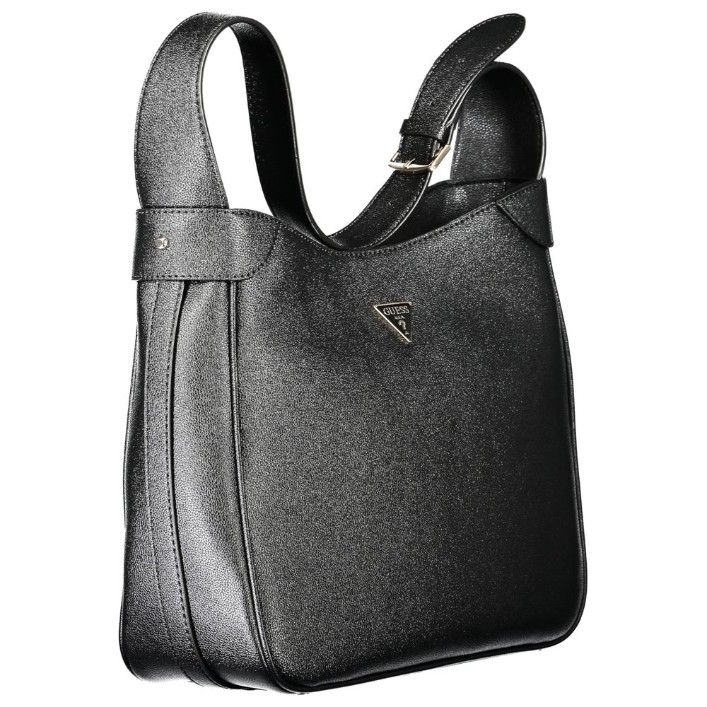 Sac à main en polyuréthane noir Guess Jeans pour femmes, élégant et tendance, avec poignées et détails modernes.