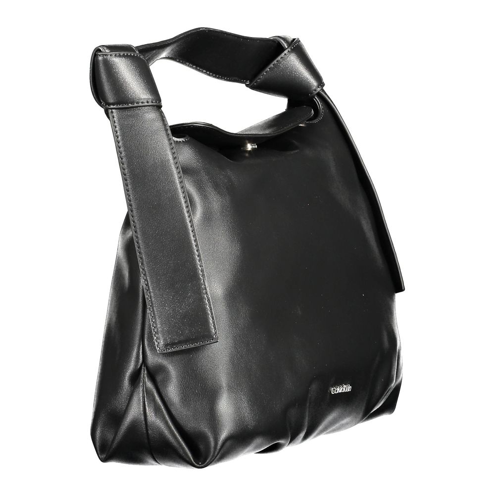 Portefeuille pour homme Calvin Klein en polyester noir, avec plusieurs compartiments et logo de la marque visible.