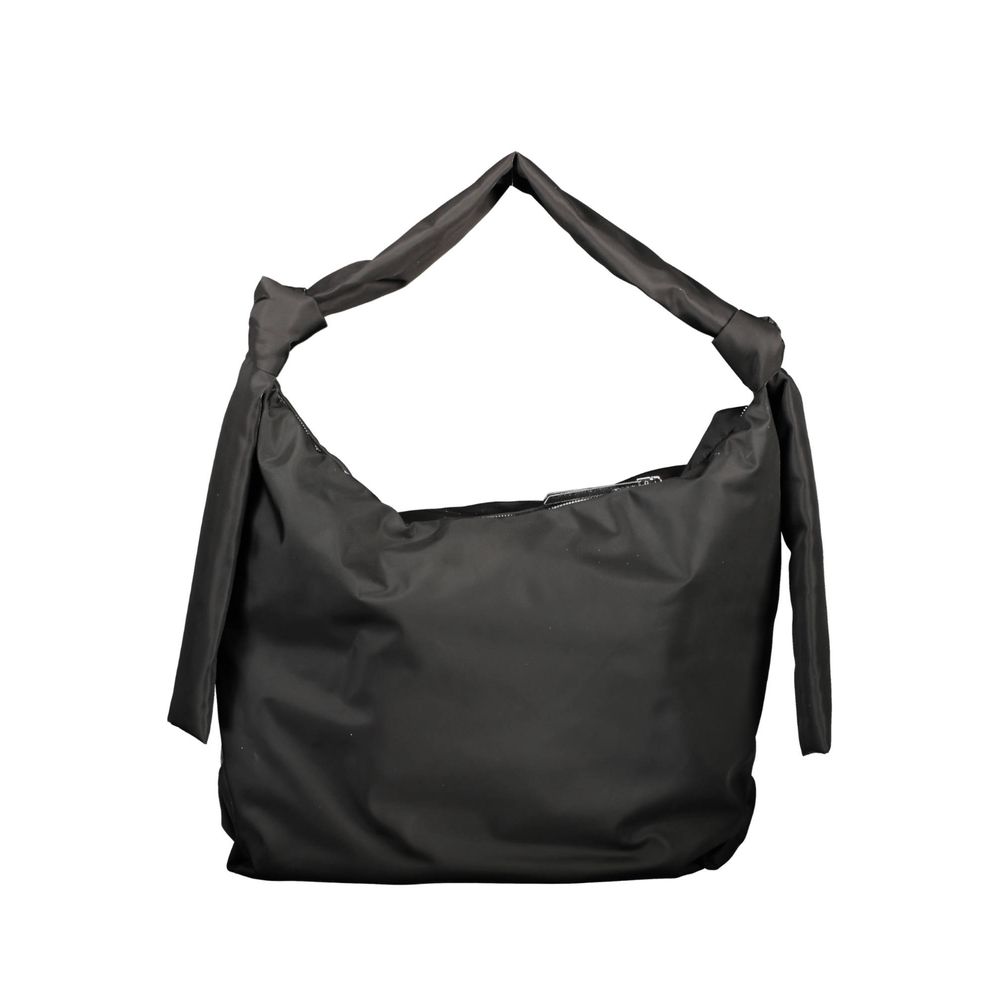Sac à main pour femmes Calvin Klein en polyester noir, sacoche d'épaule élégante avec logo discret, vue en détail.