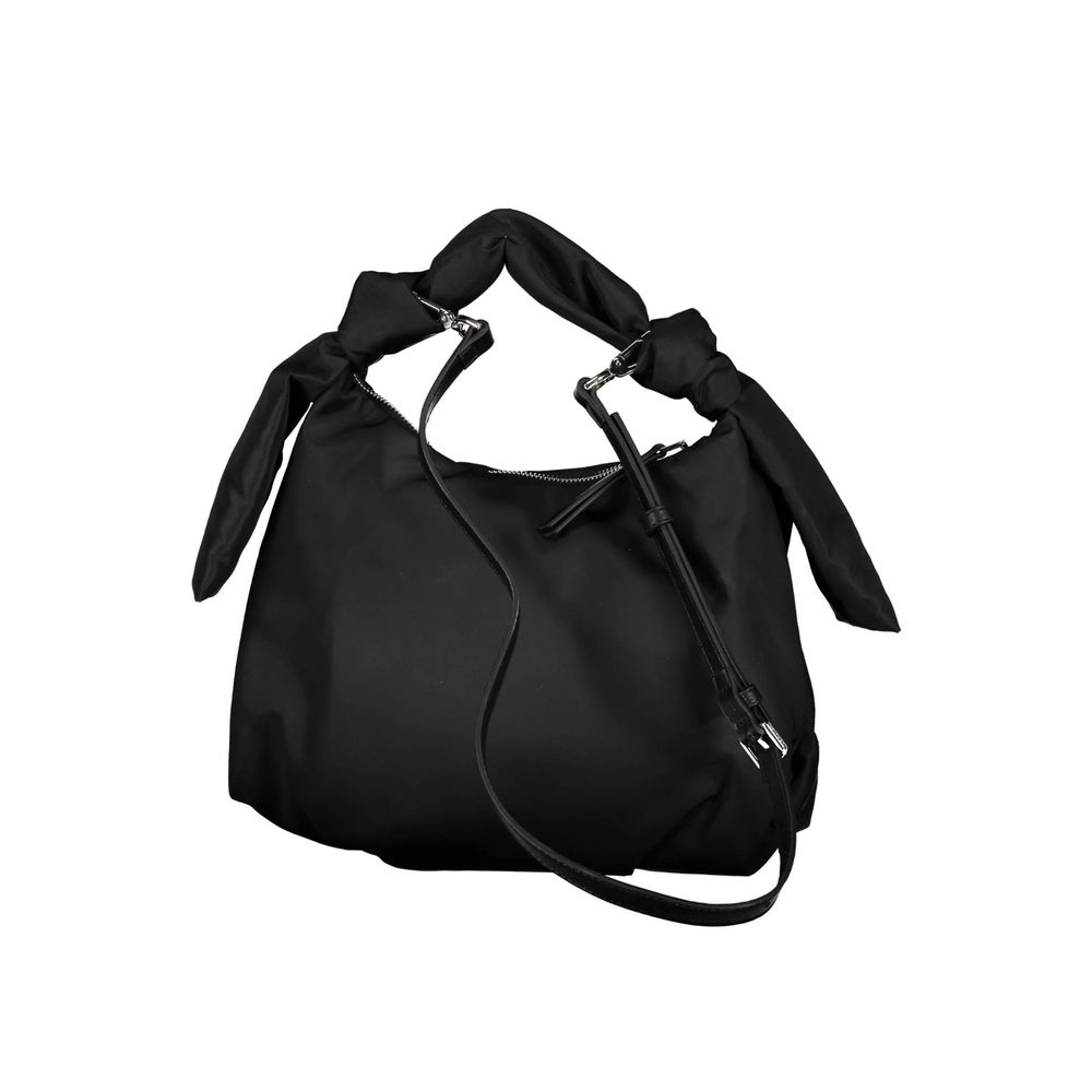 Sac à main pour femmes Calvin Klein en polyester noir, élégant et spacieux, avec poignée et détails modernes.